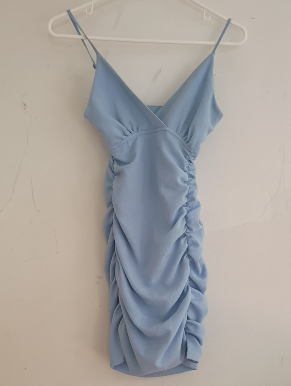 Hollister Powder Blue Ruched Spaghetti-Strap Mini Dress
